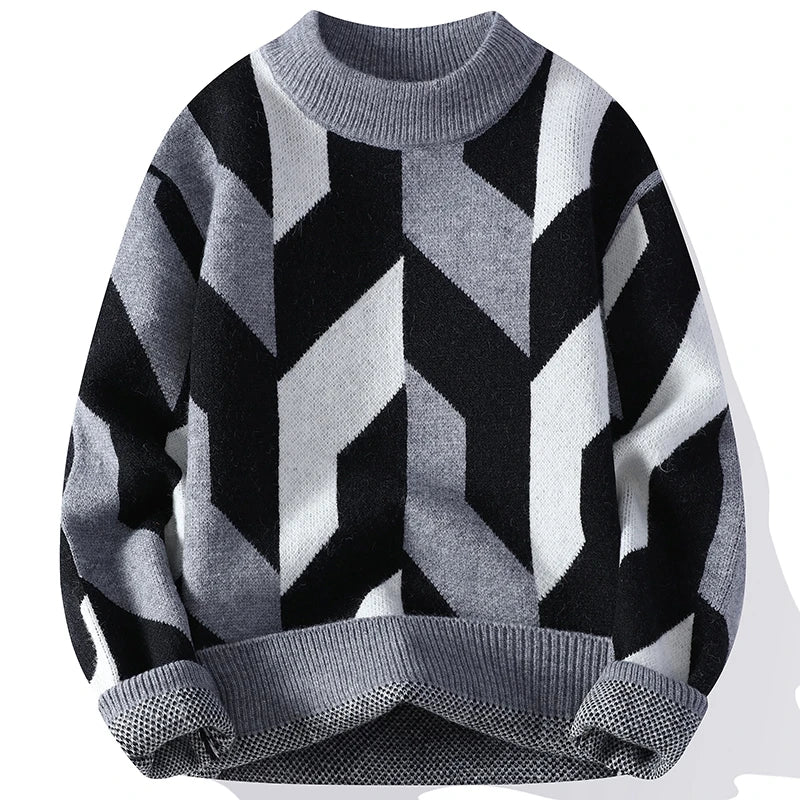 Fashion Geometric O-Neck Thick Sweater