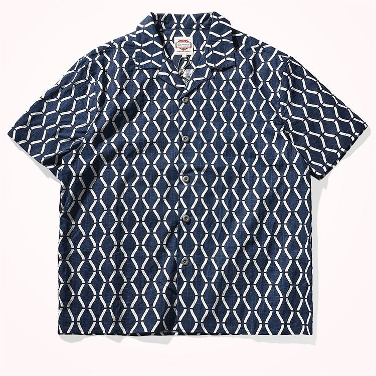 Blue Geometric Pattern Short Sleeve Shirt