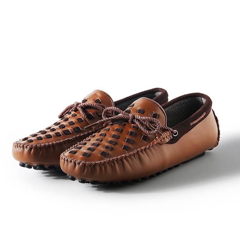 Woven Leather Bow Rope Casual Flat Style Men Boat Shoes