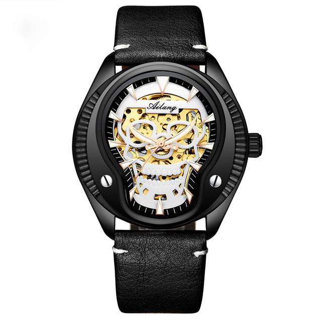 Gold Silver Skull Head Skeleton Mechanical Men Watch