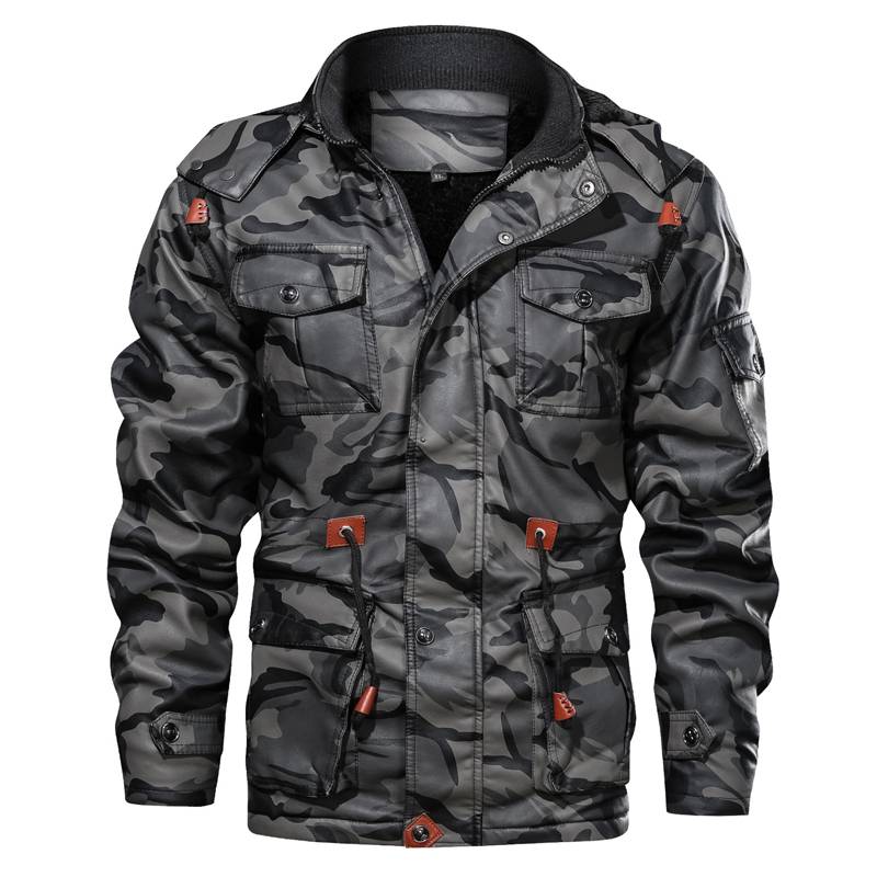 Camouflage Winter Fleece Thick Casual Men Hooded Jacket