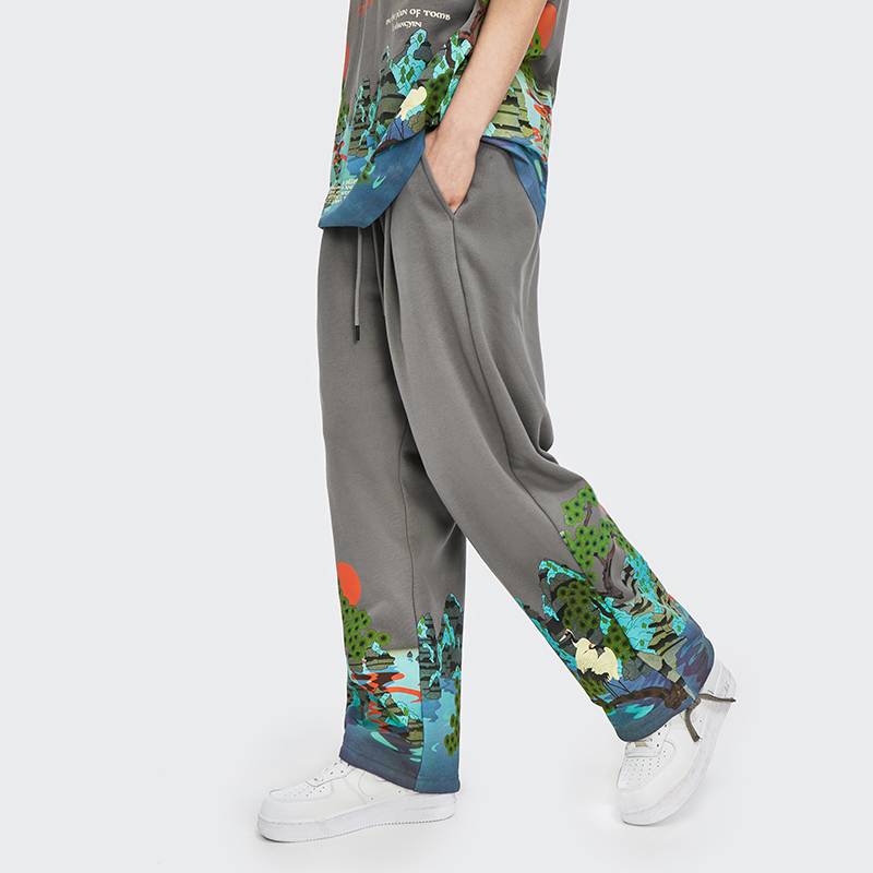 Natural Graphic Elastic Waist Loose Pants