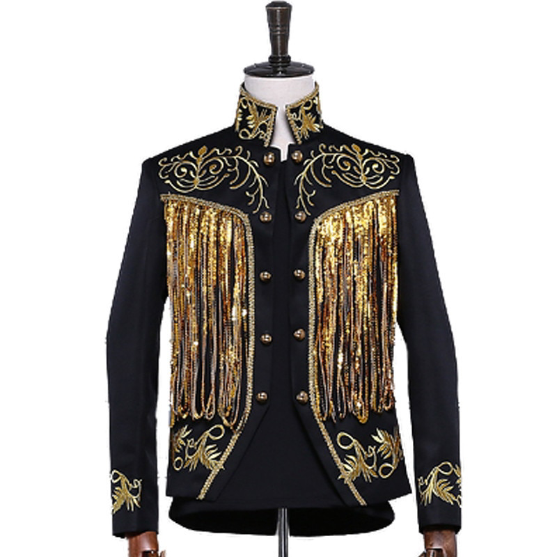 Shiny Twinkle Tassel Sequins with Embroidery Detail Men Stage Blazer