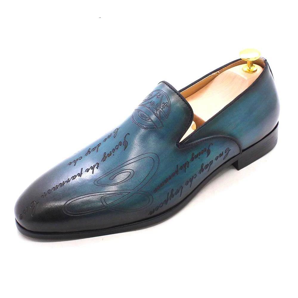 Italian Hand Painted Letter Leather Loafer Shoes