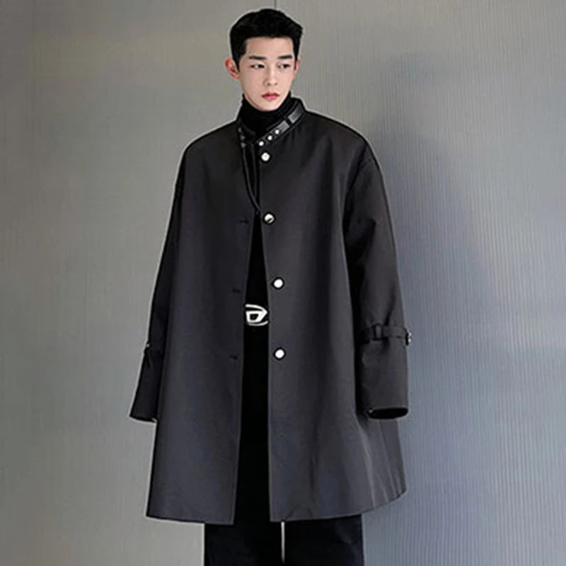 Solid Chic Belt Stand Collar Coat