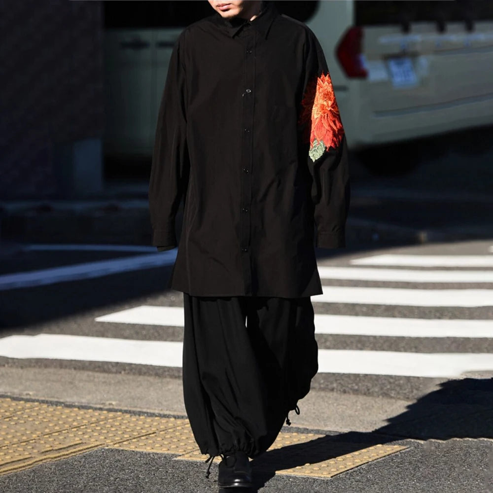 Floral Embroidered Black Shirt