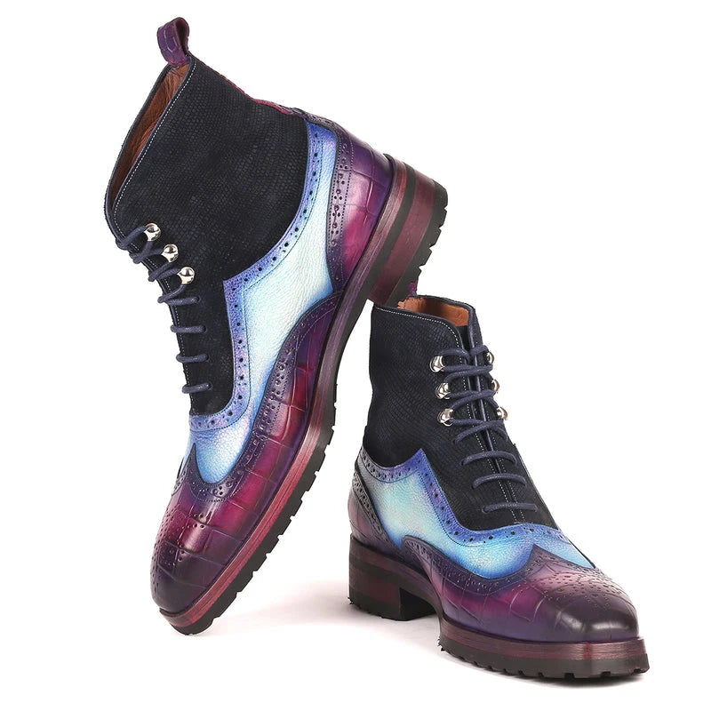 Retro Mixed Colors Genuine Leather Boots