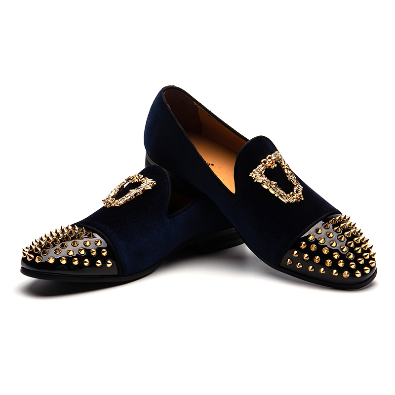 Rivets Toe with Metal Ornament Casual Slip On Style Men Loafers