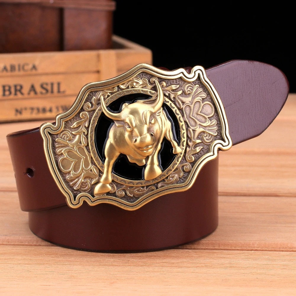 Bulls Head Big Buckle Men Leather Belt