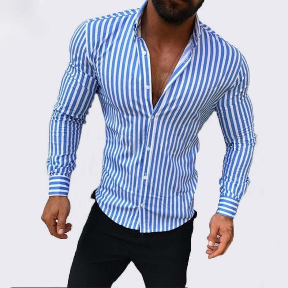 Pin Stripes Casual Slim Fit Men Long Sleeve Shirt