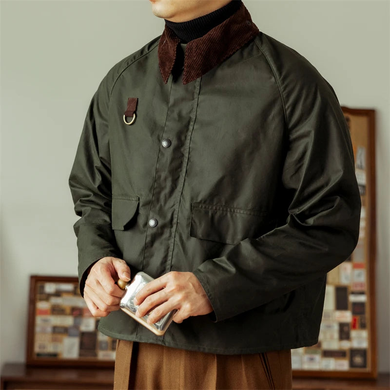 Solid Green Turn-Down Collar Jacket