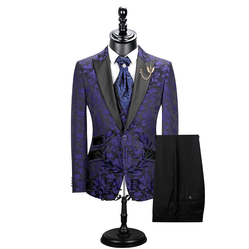 Floral Classic Slim Fit Prom Dress Men Suit