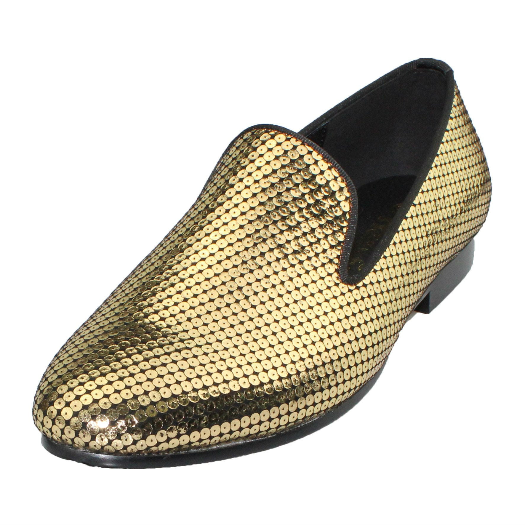 Gold Sequin Pattern Men Loafer Shoes