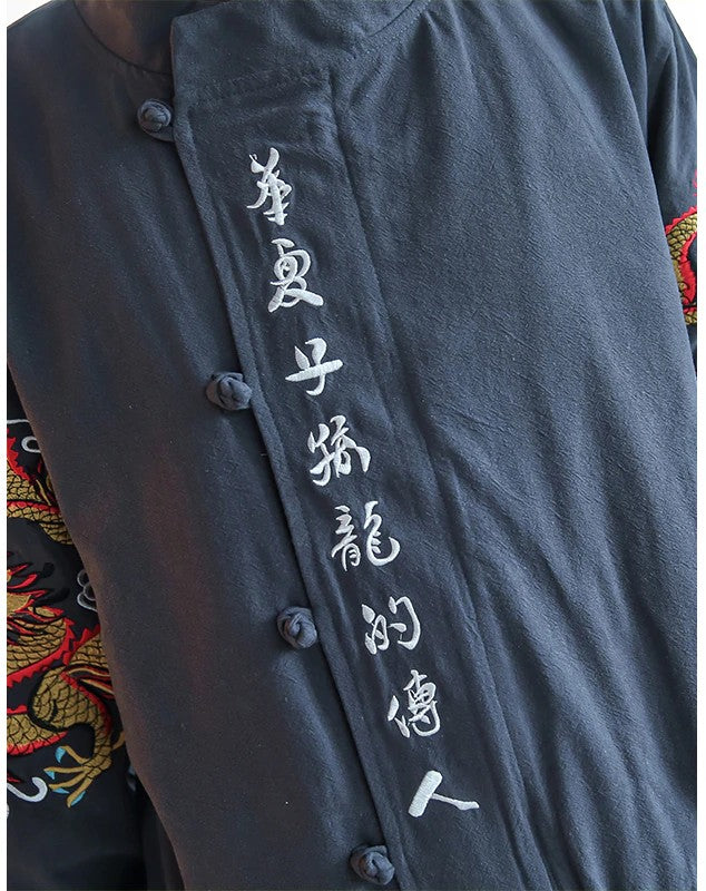 Chinese Calligraph And Dragon Embroidery Design Men Jacket - FanFreakz