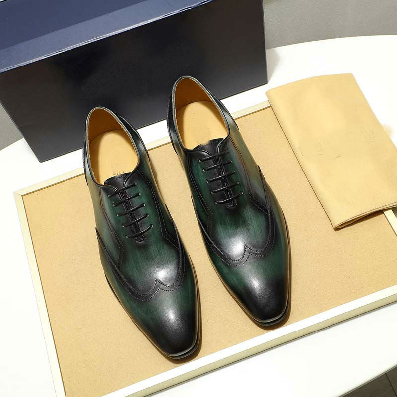 Excellent Black Green Hand Crafted Wingtip Men Oxfords Shoes