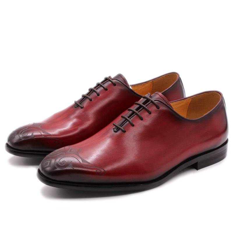 Red Luxury Oxford Leather Hand Painted Men Shoes