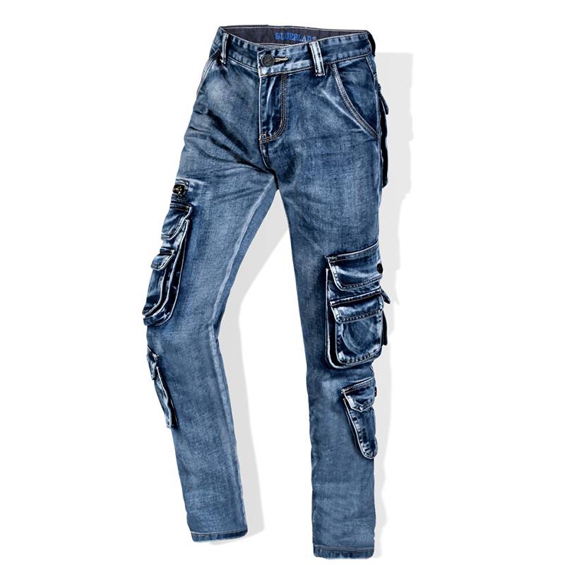 Retro Cargo Multi Pockets Washed Straight Fit Men Jeans