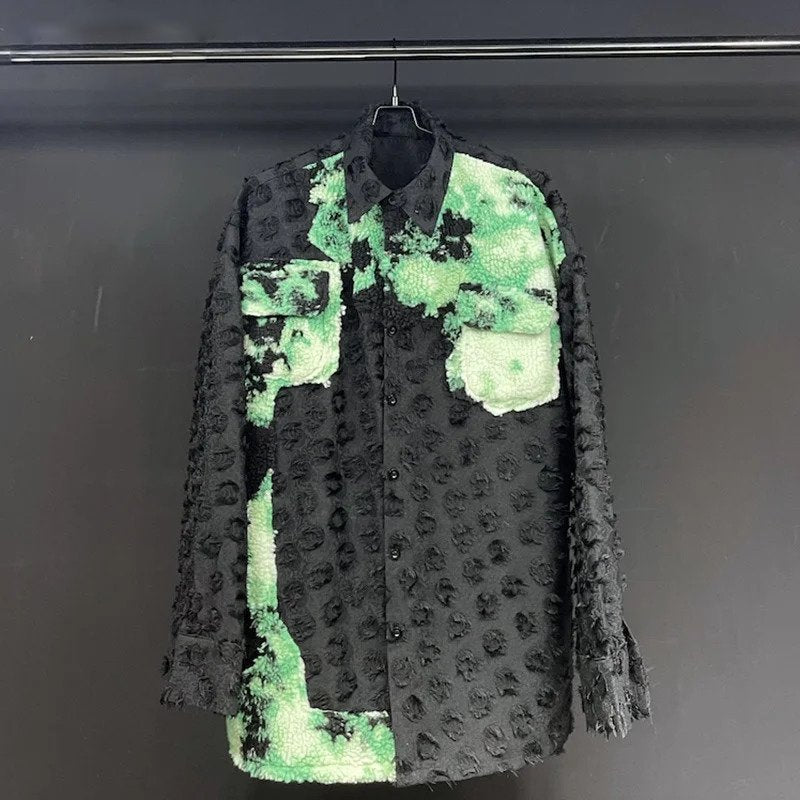 Green Color Fringe Patchwork Shirt