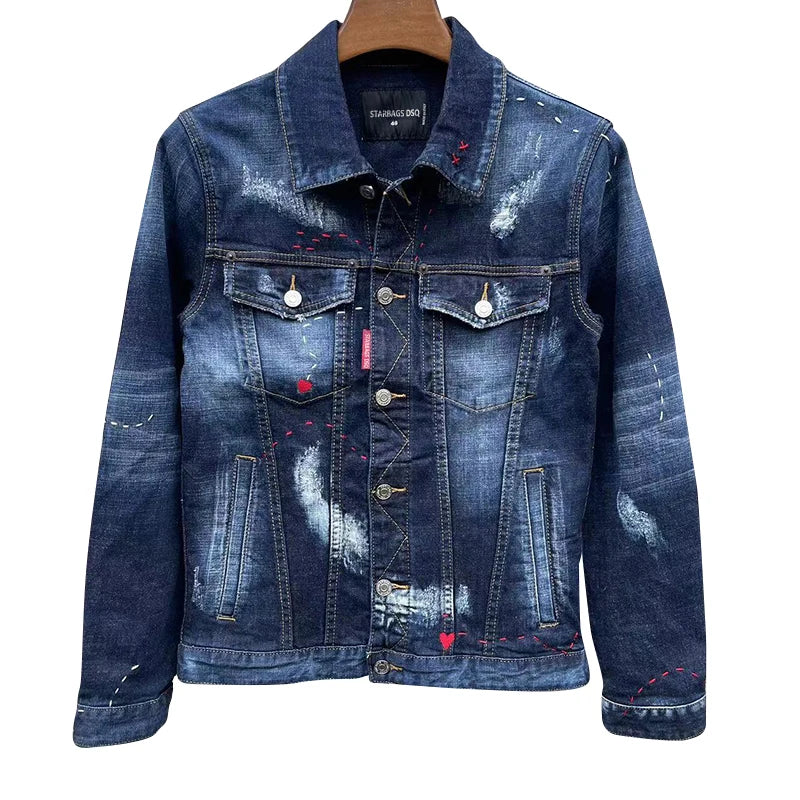 Splash Paint Patch Casual Denim Jacket