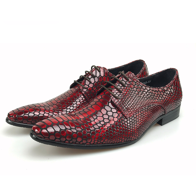 Pointed Toe Red with Crocodile Textured Style Men Shoes