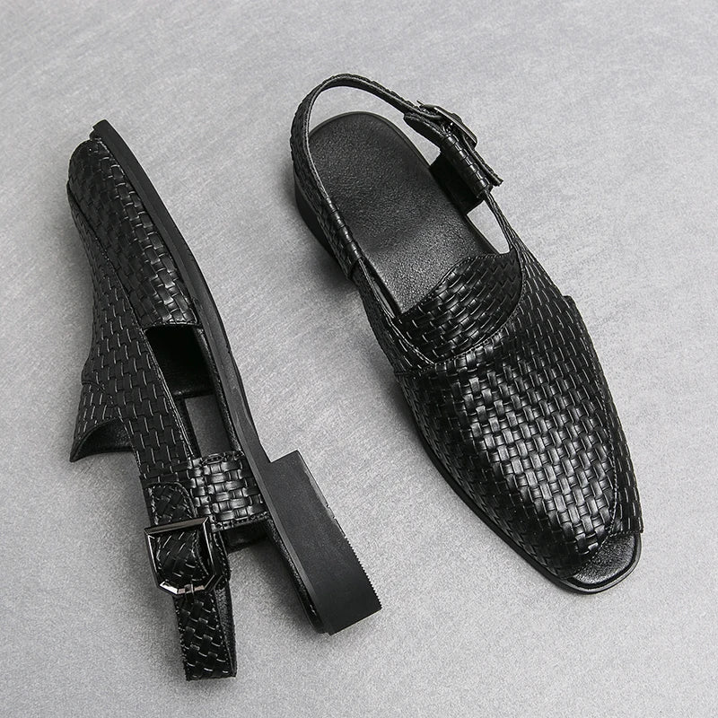 Woven Pattern PU Mules Shoes