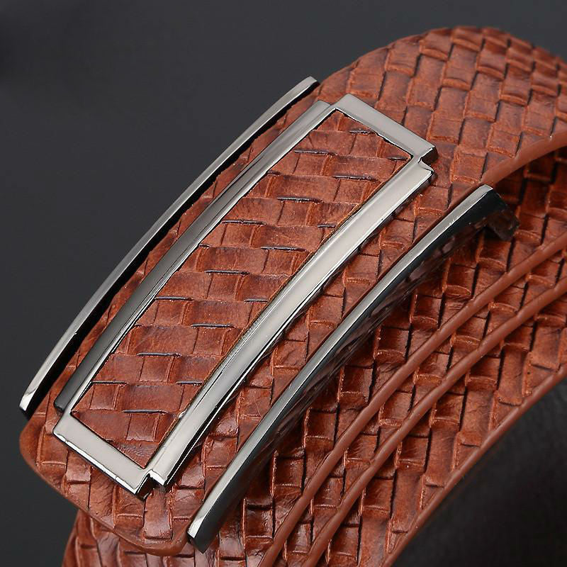 Simple Leather Buckle Woven Striped Cowhide Leather Men Belt - FanFreakz