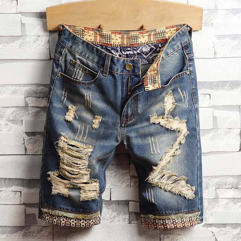 Casual Ripped Knee Length Denim Style Men Shorts