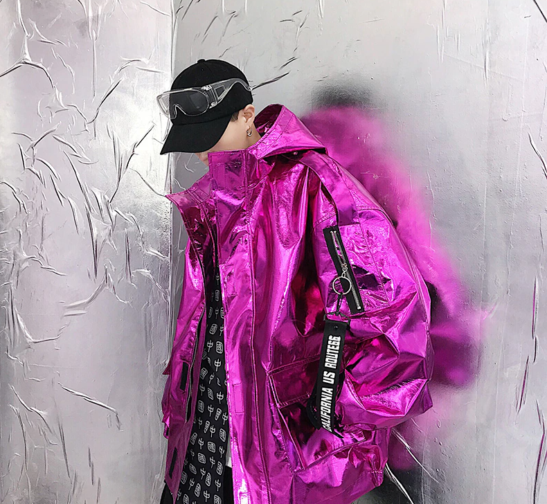 Reflective Bomber Metalic Zipper Jacket