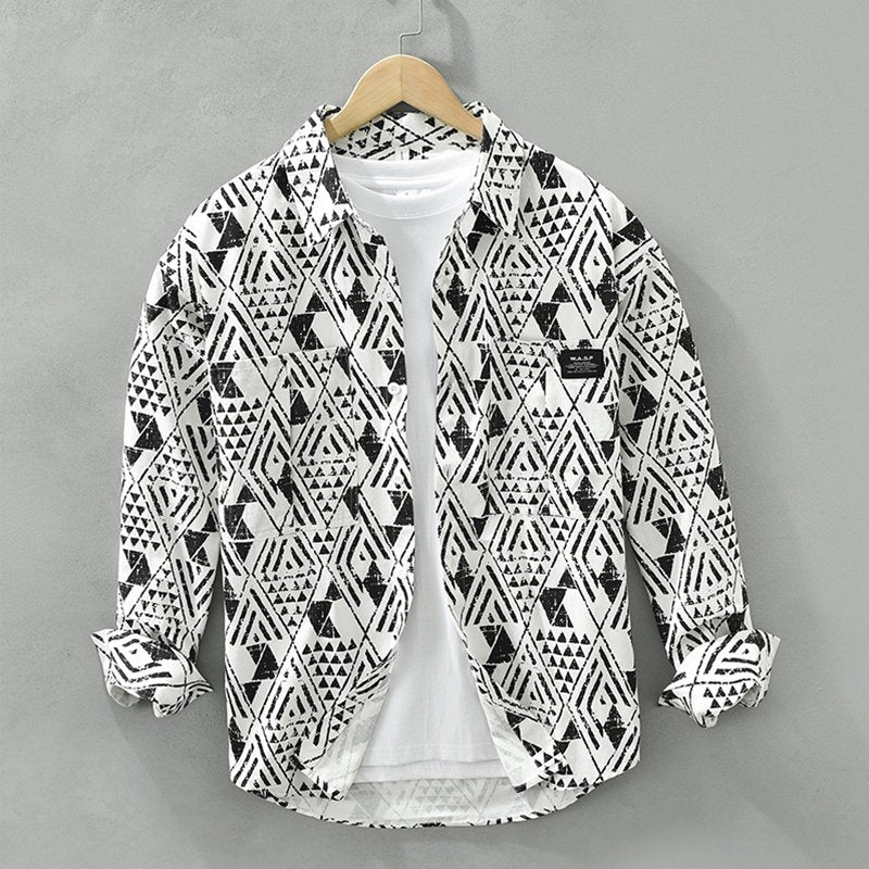 Geometric Pattern White Cotton Shirt