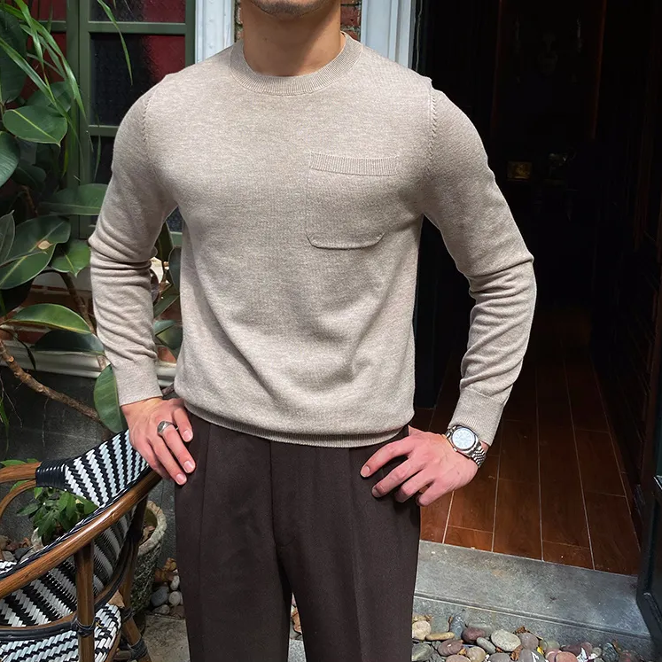 Solid O-Neck with Pocket Sweater