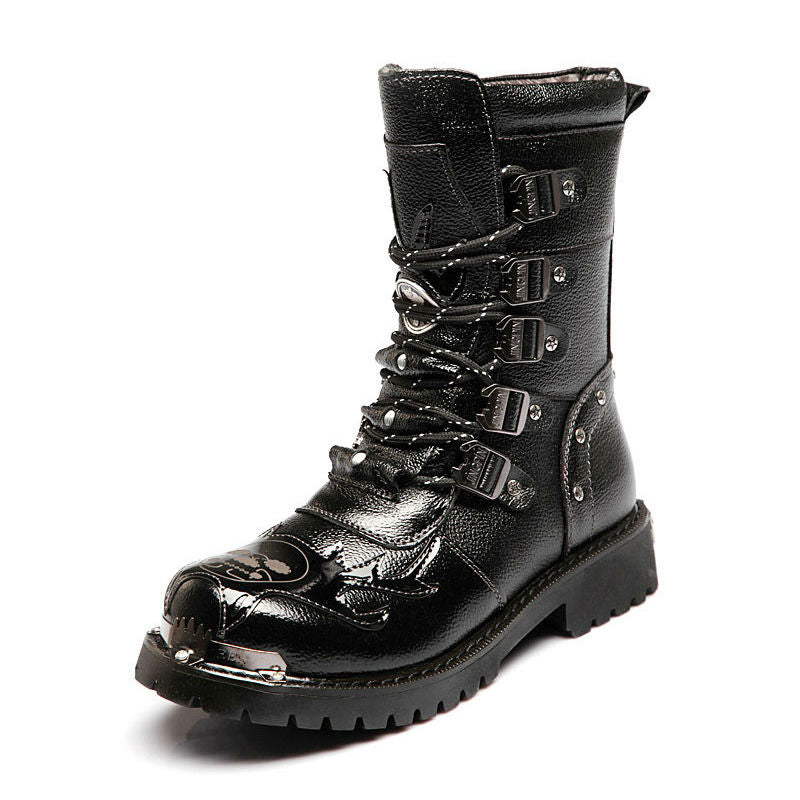 Punk Black Round Toe Metal Men High Boots