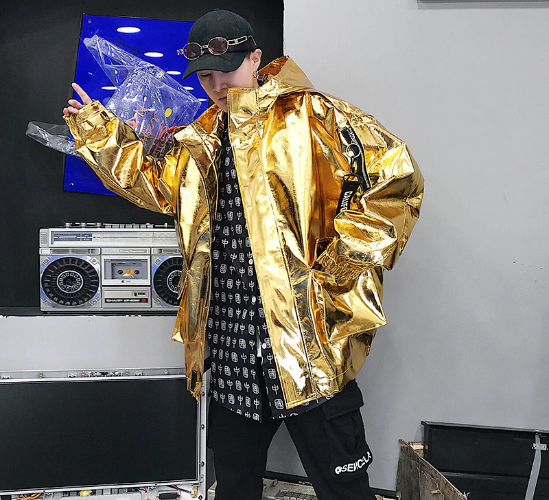 Reflective Bomber Metalic Zipper Jacket