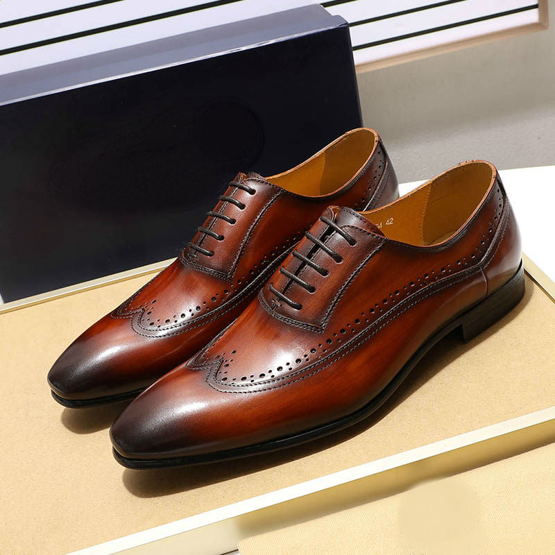 Simple Classic Long Wing Tip Men Oxford Business Shoes