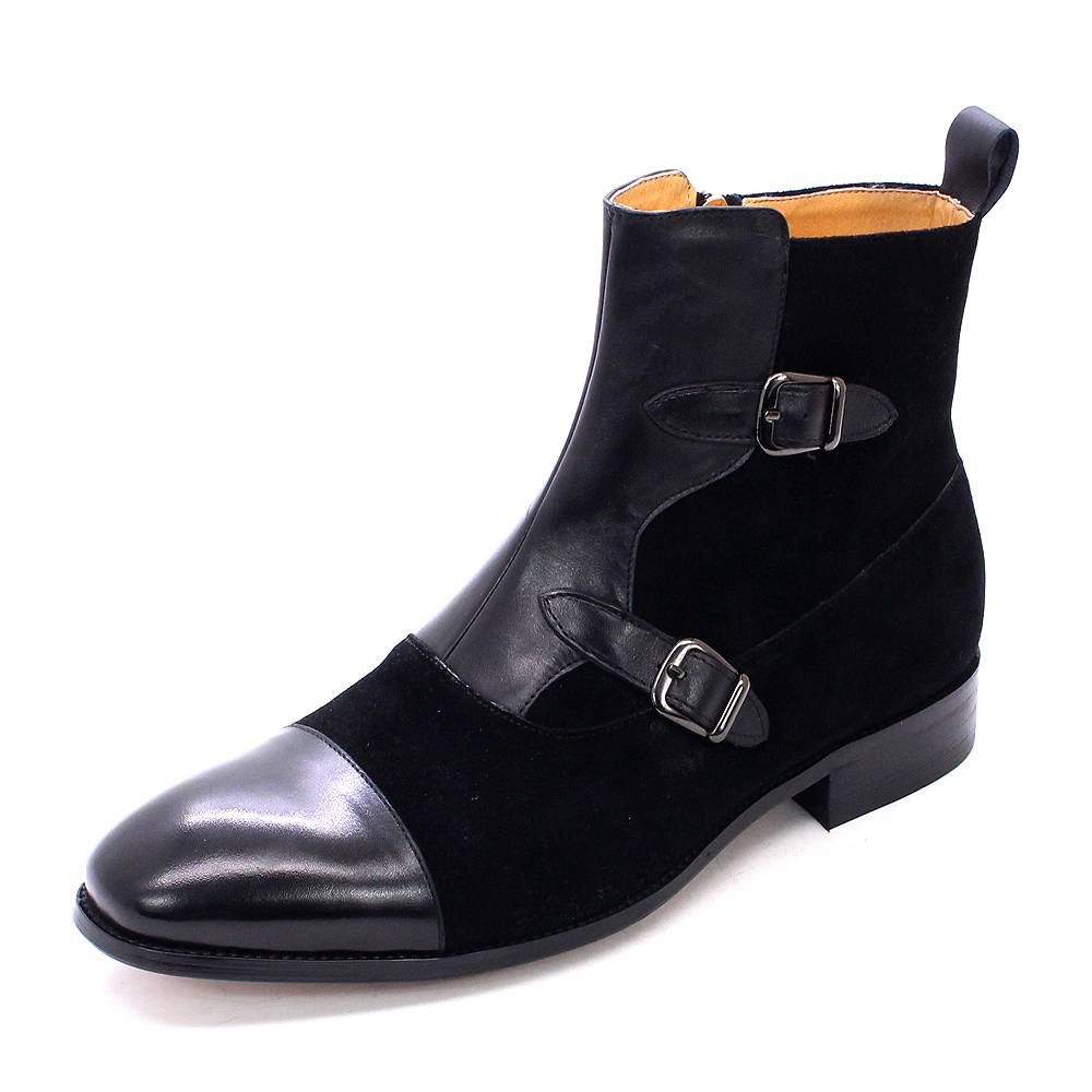 Glossy Suede Style Leather Monk Boots