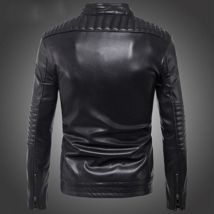 Quilted Shoulder and Sleeves Biker Style Men Pu Leather JAcket