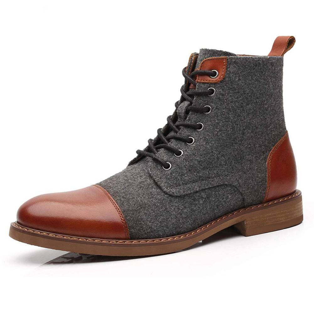 Suede Faux-Leather Ankle Balmoral Boots