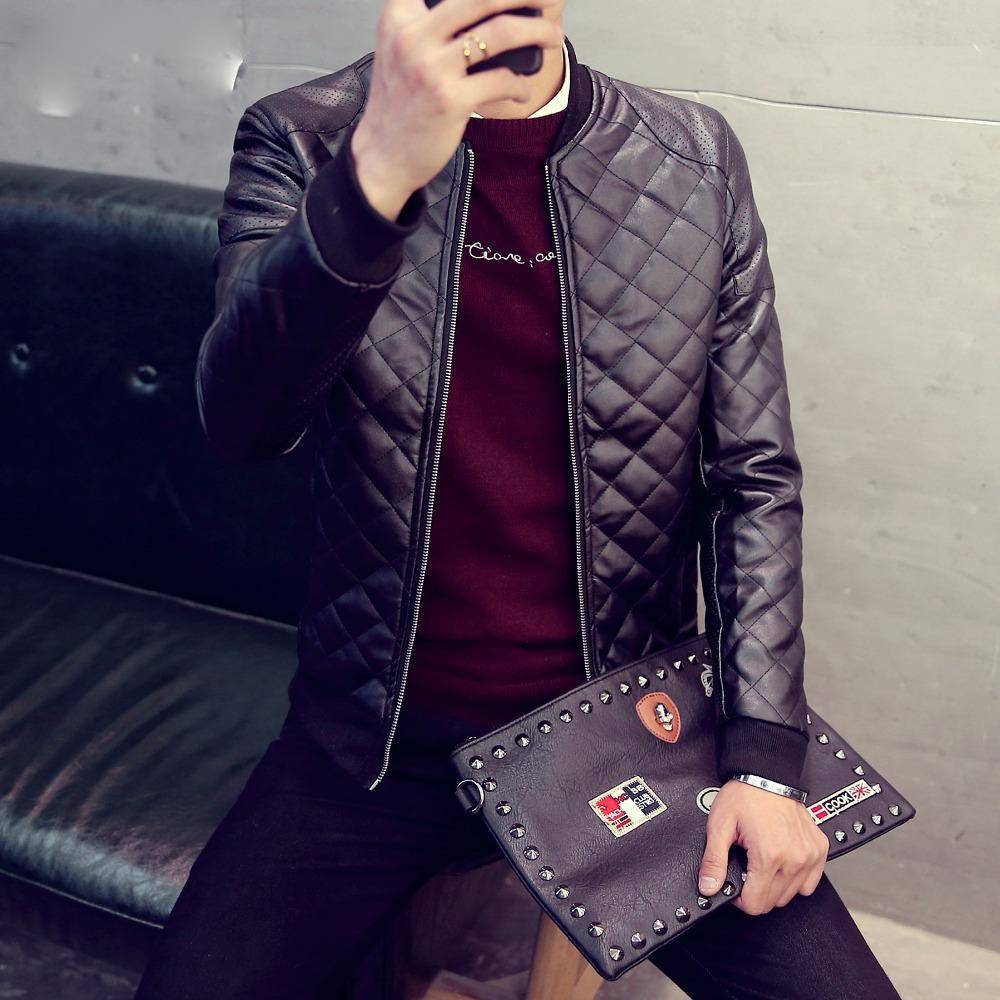 Stiched Style PU Leather Men Slim Fit Bomber Jacket - FanFreakz