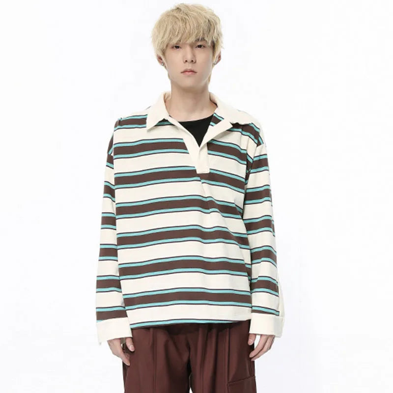 Fashion Rugby Contrast Striped Baggy T-Shirt