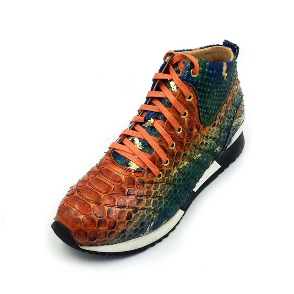 High Top Colorful Snake Pattern Full Grain Lace Up Men Sneaker