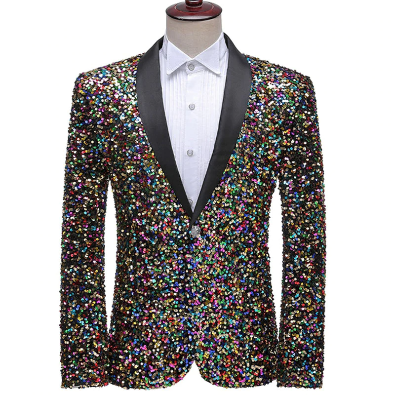 Colorful Glitter Sequin Single Button Blazer