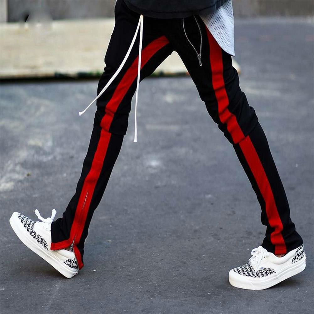 Bottom Zipper Detail Men Side Stripe Jogger Pants - FanFreakz