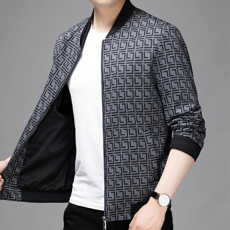 Stylish Geometric Pattern Bomber Jacket