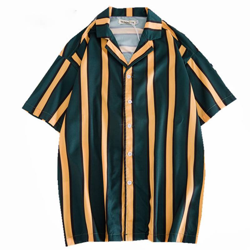 Summer Stripe Print Casual Short Sleeve Style Men Shirt