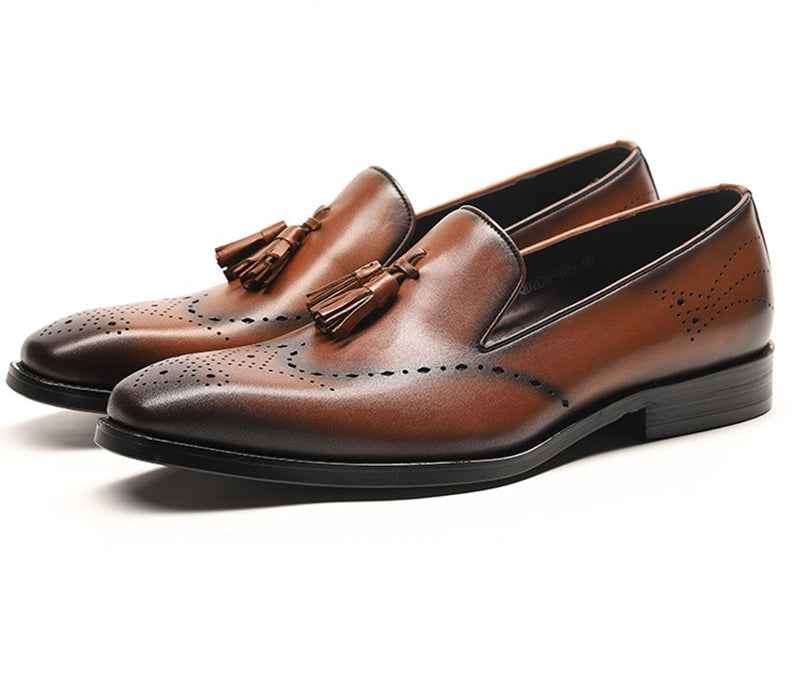 Elegant Formal Style Loafers with Tassel Men Leather Shoes