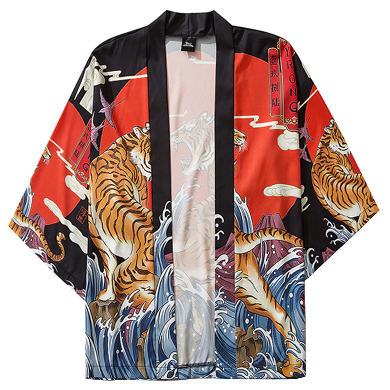 Roaring Tiger Print Haori Japanese Men Jacket