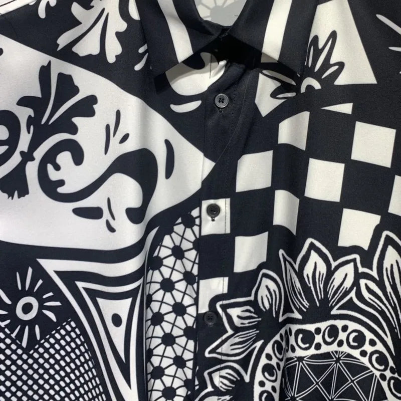 Black White Contrast Vintage Geometric Shirt