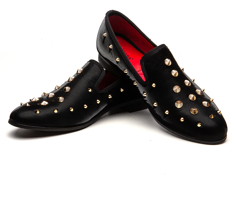 Luxury Black with Metal Mushroom Rivet Men Loafers Shoes