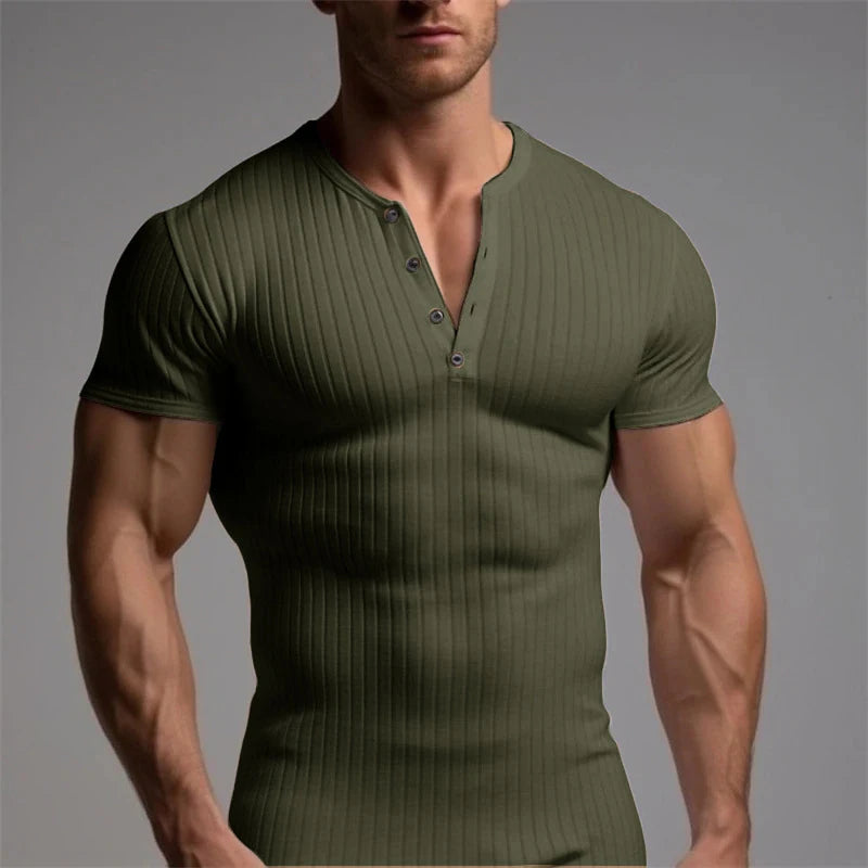 O-Neck Button Short Sleeve T-Shirt