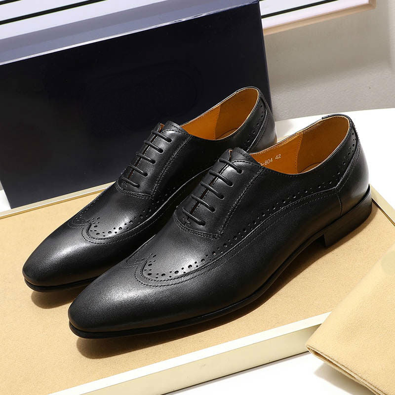 Simple Classic Long Wing Tip Men Oxford Business Shoes