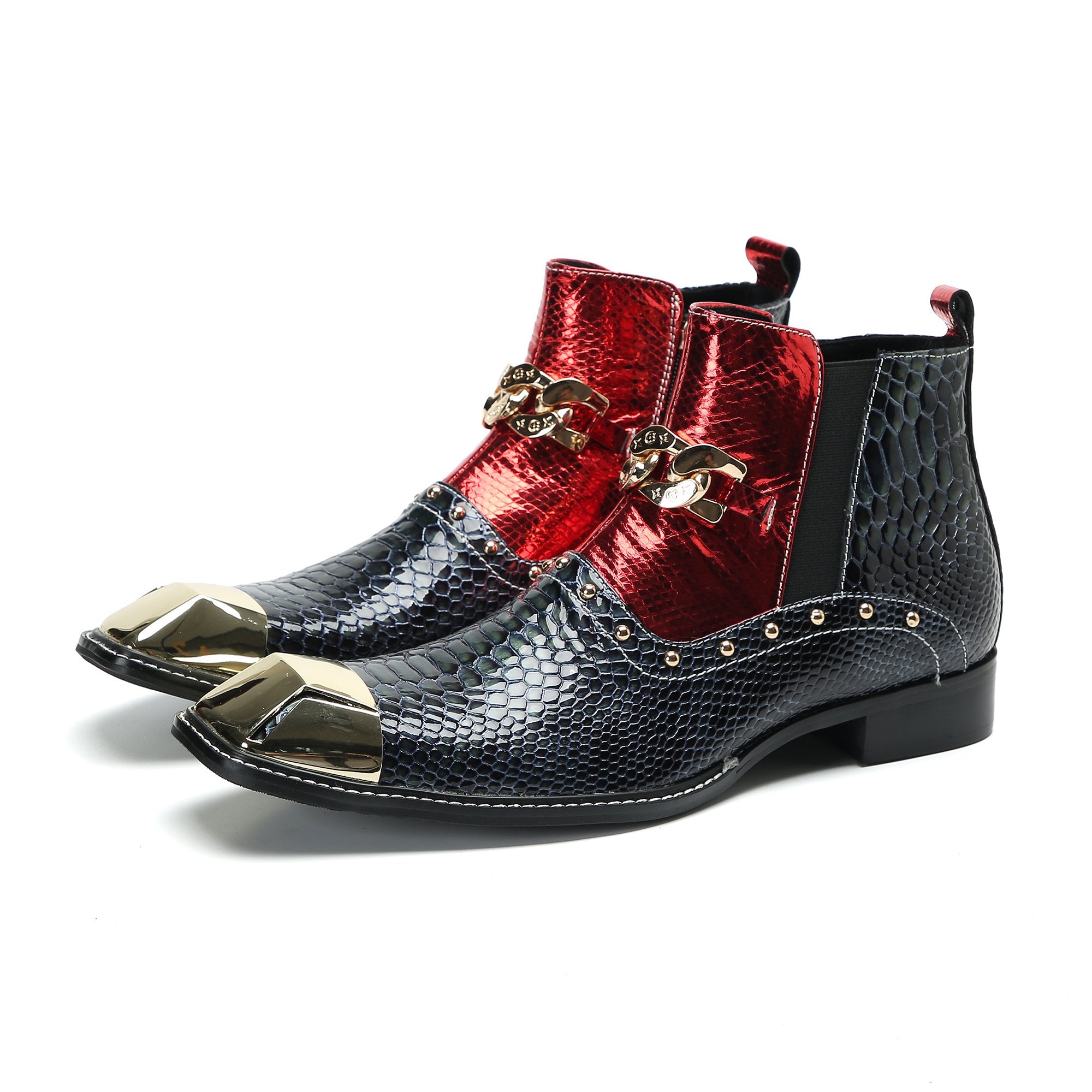 Snake Pattern Metal Appliques Genuine Leather Boots